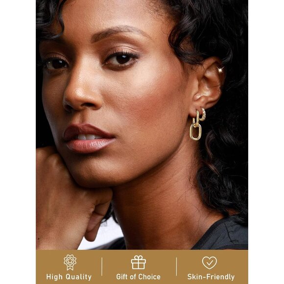 14K Gold Plated Hypoallergenic Link Huggie Earrings Stack Set for Women - Picture 3 of 9